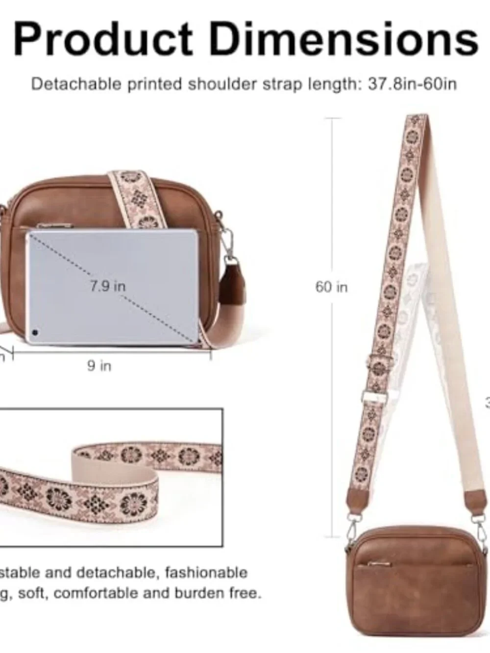 Faux Leather Crossbody Bag with Adjustable Guitar Strap